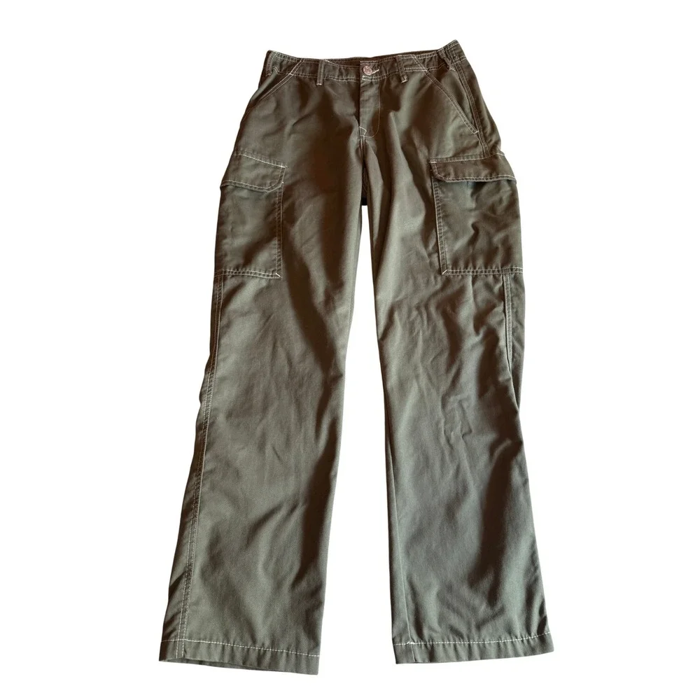 True Religion Mens Green Cargo Pants HS Outline Contrast Stitch Y2K Size 30